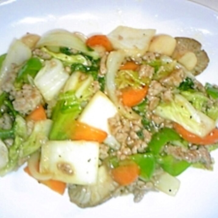 白菜と秋野菜の中華挽肉あんかけ炒め